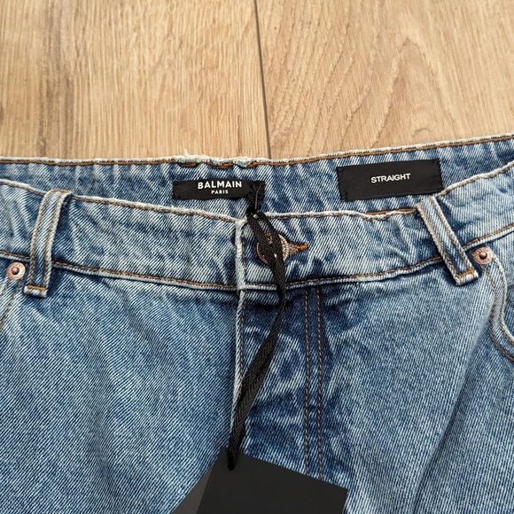 Mens BALMAIN Patchwork Straight Leg Denim Jeans Blue 34 - Picture 3 of 7